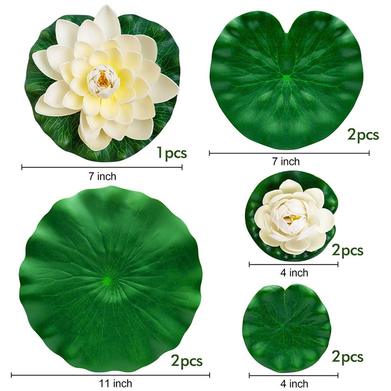 FFNIU Lily Pad for Ponds, 9 PCS Artificial Lotus, Realistic Water Floating Foam Lotuses Fake Lily Pad for Home Garden Patio Pond - Image 5
